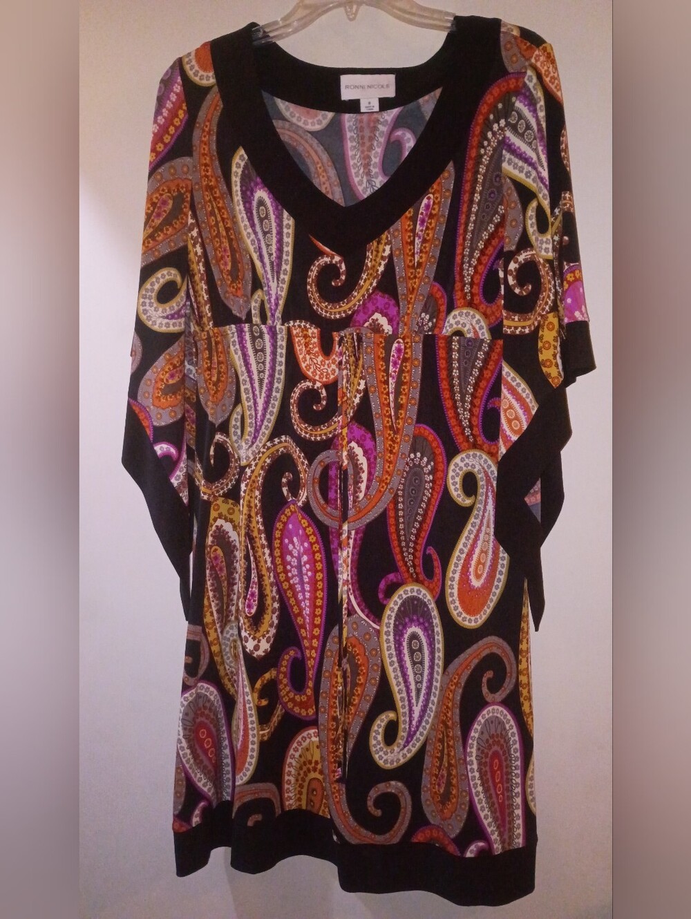Ronnie Nicole Black Multicolor Paisley V-Neck Dress Sz 8